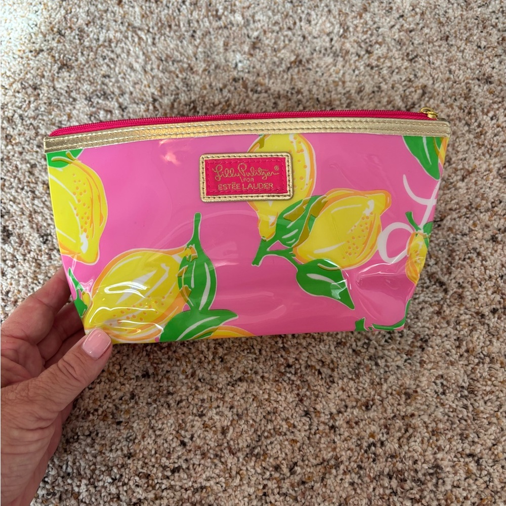 Lilly Pulitzer Pink and Yellow Lemon Cosmetic Bag